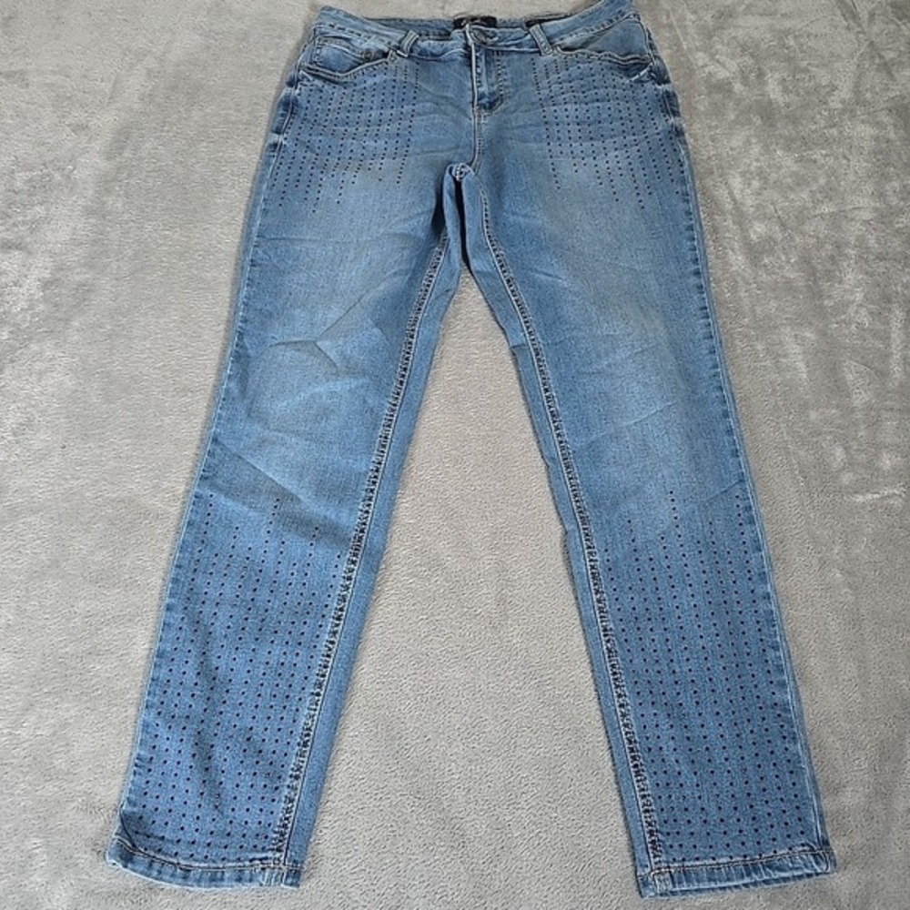 Earl Jeans‎ Womens 12 Blue Skinny Ankle Black Rhinestones Casual Normcore